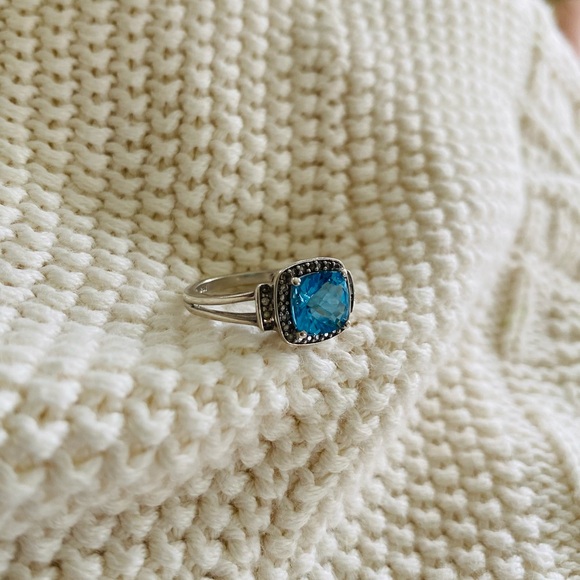 Masterpiece Sterling Silver Blue Topaz & Lab White Sapphire Halo Ring Size 7 - Picture 12 of 17